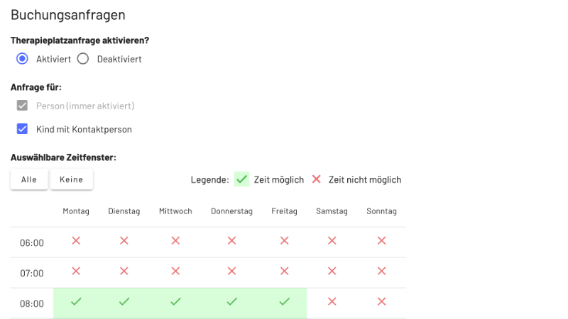 Therastic - Anfragen Einstellungen